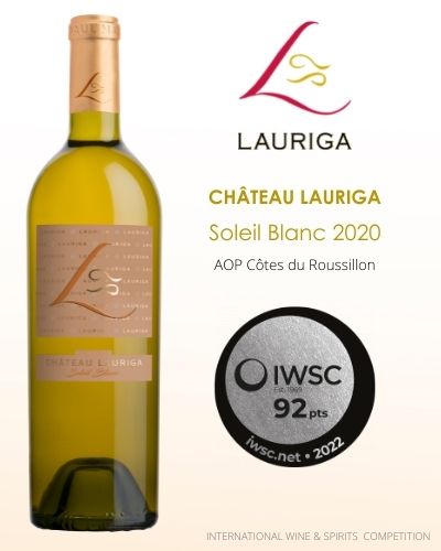 Chateau Lauriga Soleil Blanc 2020 AOP Cote du roussillon IWSC 2022 Médaille d'argent 91 pts